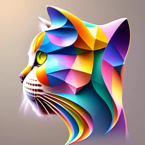 cubsimart, painting, cat,side face,yellow eyes,multicolor,, gradient background,<lora:CubismArt:1>