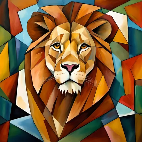cubsimart, painting,lion,<lora:CubismArt:1>