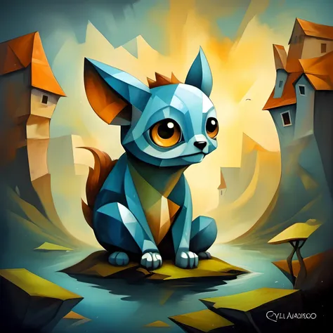 cubsimart, painting,<lora:CubismArt:1>, cute cute cute creature, an illustration by esao andrews, cyril rolando and goro fujita, deviantart, fantasy art, storybook illustration, oil on canvas