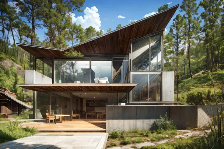 8k , masterpiece, illustrate art, hyper sharpness, high detailed, cgi, anime style, vray, radiosity,
<lora:architecturalconcrete-v1:0.7>, richard mier, architectural, concrete_finish, (fair-face concrete:1.2), luxury modern house style, decorate with metal woods and glass, green space, tree, wooden floor, front view, on the hill, jungle, waterfall, exterior view , <lora:more_details:0.5>, Extreme long shot