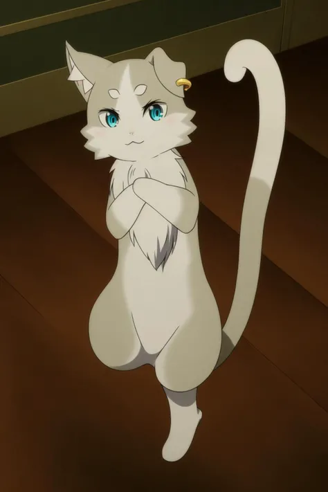 <lora:å¸å
4V:1>,cat,Humanoid posture,cat creature,solo,aqua eyes,
Long tail,grey tail,white tail,Leaf-like markings,cat ear earrings,Curly hair tuft,white cat hand,white cat feet,white eyebrows,grey cat body,jumping,, Exquisite visuals, high-definition,masterpiece,best quality,