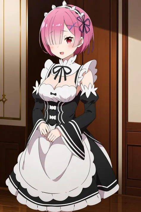 lens flare,sparkle,shiny,;d,one eye closed,
<lora:ä»é¶åé4V-000007:0.8>,1girl,maid,æå§,purple hair ribbon,short hair,pink hair,hair over one eye,red eyes,x hair ornament,maid headdress,bangs,shiny hair,hair flower,hair ornament,detached sleeves,apron,ribbon trim,white apron,black neck ribbon,cleavage,dress,frills,black skirt,roswaal mansion maid uniform,waist apron,long sleeves,flat chest,expressionless,white pantyhose,, Exquisite visuals, high-definition,masterpiece,best quality,Exquisite visuals,high-definition,masterpiece,best quality,18yo,Young female,Beautiful Fingers,Beautiful long legs,Beautiful body,Beautiful character design,