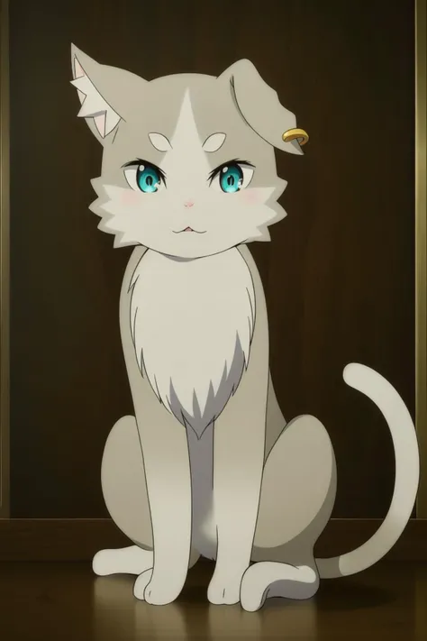<lora:å¸å
4V:1>,cat,Humanoid posture,cat creature,solo,aqua eyes,
Long tail,grey tail,white tail,Leaf-like markings,cat ear earrings,Curly hair tuft,white cat hand,white cat feet,white eyebrows,grey cat body,all fours,, Exquisite visuals, high-definition,masterpiece,best quality,