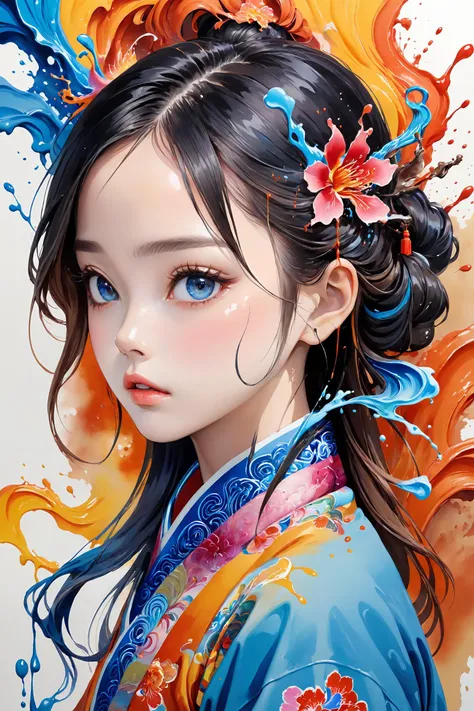 Colorful, multiple colors, intricate detail, splash screen, photorealistic, intricately detailed fluid gouache painting, calligraphy, acrylic, watercolor art,
masterpiece, best quality, 1girl,  <lora:kwFemale_Beta40-SDXL_v1:1>, chinese
