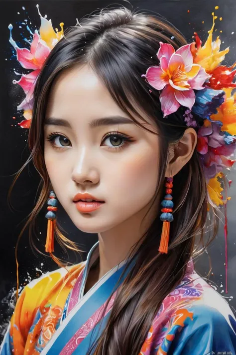 Colorful, multiple colors, intricate detail, splash screen, photorealistic, intricately detailed fluid gouache painting, calligraphy, acrylic, watercolor art,
masterpiece, best quality, 1girl, <lora:kwFemale_Beta40-SDXL_v1:1>, asian