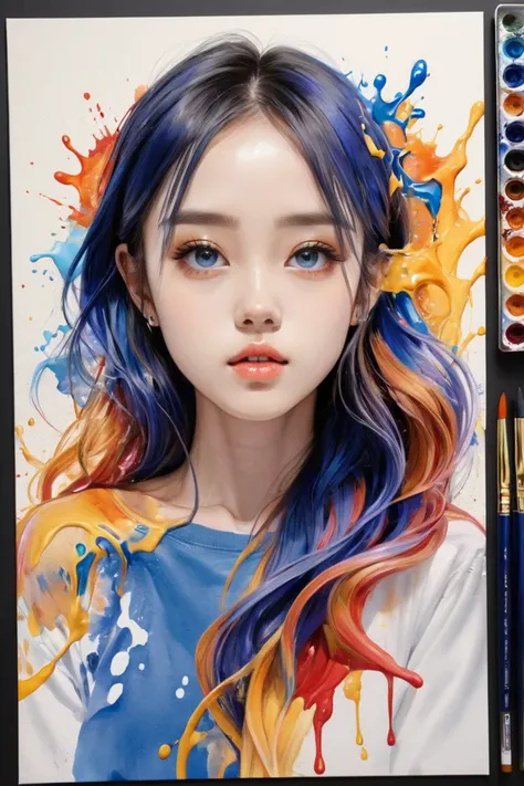 Colorful, multiple colors, intricate detail, splash screen, photorealistic, intricately detailed fluid gouache painting, calligraphy, acrylic, watercolor art,
masterpiece, best quality, 1girl, <lora:kwFemale_Beta40-SDXL_v1:1>, waifu