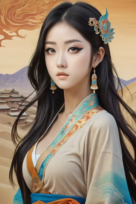 DUNHUANG,DUNHUANG BACKGROUND,DUNHUANG FACE, official art, highest details, beautiful and aesthetic, fractal art, colorful, photorealistic
masterpiece, best quality, 1girl, <lora:kwFemale_Beta40-SDXL_v1:1>