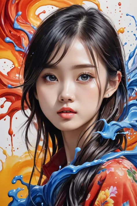 Colorful, multiple colors, intricate detail, splash screen, photorealistic, intricately detailed fluid gouache painting, calligraphy, acrylic, watercolor art,
masterpiece, best quality, 1girl, <lora:kwFemale_Beta40-SDXL_v1:1>, chinese