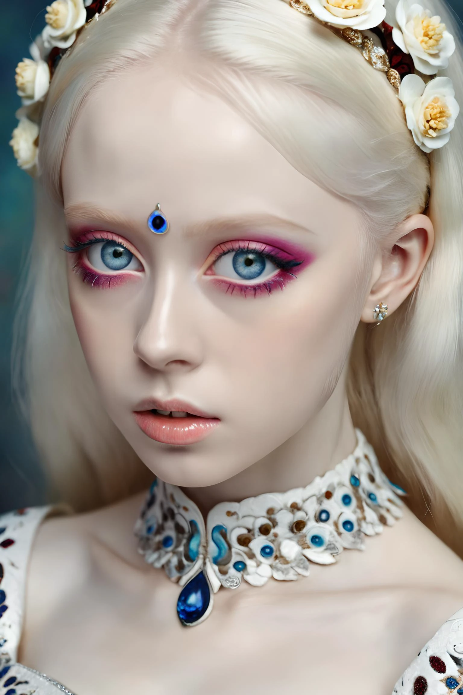 masterpiece, best quality, 1girl, <lora:kwFemaleBeta42_SDXL_v1:1>,
detailed skin texture, hyper real photo, Albinism and Heterochromia by Bella Kotak, intricate fantasy dress, , PhaseOne, ,, photography, photo taken with a Hasselblad H4D, taken with PhaseOne IQ180, IQ160, IQ140, P65+, P45+, extremely detailed, , perfect skin, detailed skin, hyper reality, perfect face,