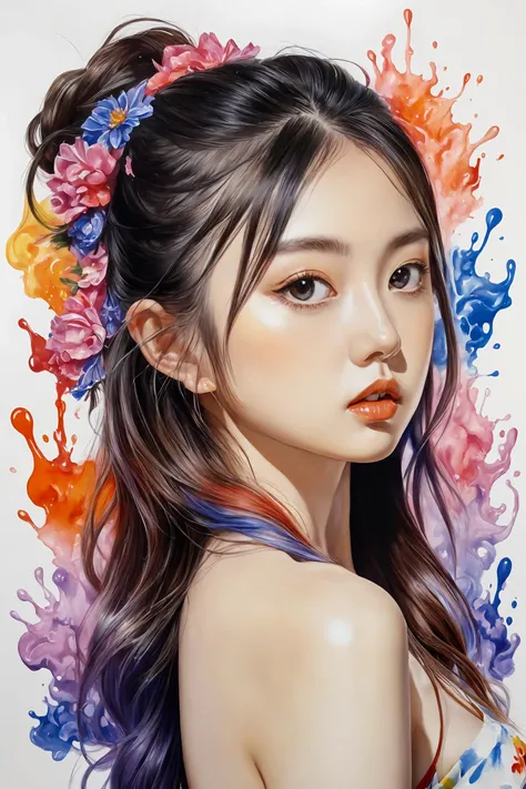 Colorful, multiple colors, intricate detail, splash screen, photorealistic, intricately detailed fluid gouache painting, calligraphy, acrylic, watercolor art,
masterpiece, best quality, 1girl, <lora:kwFemaleBeta42_SDXL_v1:1>, asian,waifu,cleavage