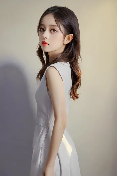 (NSFW)、(masterpiece、Highest quality:1.4)、 (8K resolution、Ultra-high resolution:1.2)、Detailed depiction face、Eye for detailed depiction、Detailed skin、Detailed hair、Glowing Skin、One girl,Detail and beauty that cannot be captured in reality:1.3、 Elegant and perfect figure、18-year-old、Beautiful Bangs、Highly detailed hair、Bright photography lighting,White wall background,Background Blur,Photo from the front of the woman、Facing forward、upright,Put your hands down,(whole body:1.5),,,,, (Break Designer Dressless:1.2)