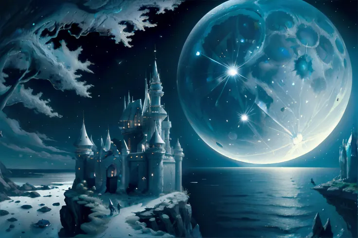 <lora:pastelcolor:0.7>, Moonlit Castle on a Cliff's Edge || masterpiece, 8k, high resolution, shallow depth of field, sharp focus
