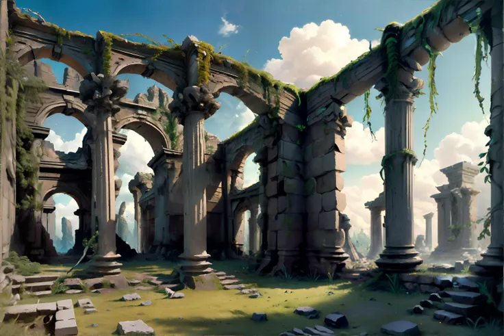 <lora:pastelcolor:0.7>, Ancient Ruins Covered in Ivy || masterpiece, 8k, high resolution, shallow depth of field, sharp focus