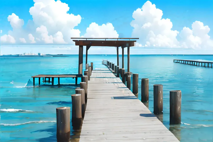 <lora:pastelcolor:0.7>, pier, stretching into water, scenic views, leisurely stroll || masterpiece, 8k, high resolution, shallow depth of field, sharp focus