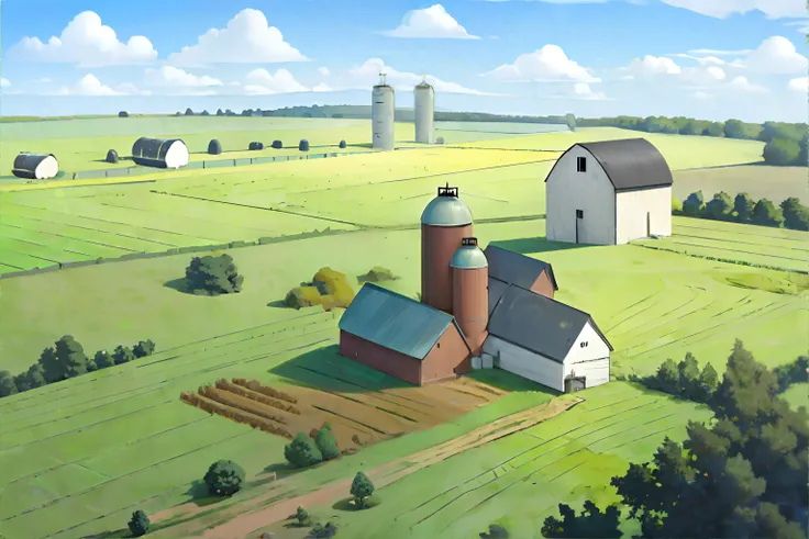 <lora:pastelcolor:0.7>, farm, barns and silos, working fields, rural || masterpiece, 8k, high resolution, shallow depth of field, sharp focus