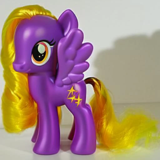 <lora:mlp-brushables_loss=211:1> G4, brushable, pegasus, pony, purple coat, yellow mane, orange eyes