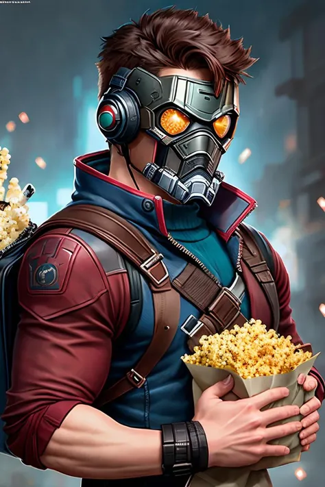 photo of st4rl0rd, on a movie theater, (holding a bag of pocorn:1.2), cinematic light, analog style (look at viewer:1.2) (skin texture), close up, sidelighting, Fujiflim XT3, DSLR, 50mm