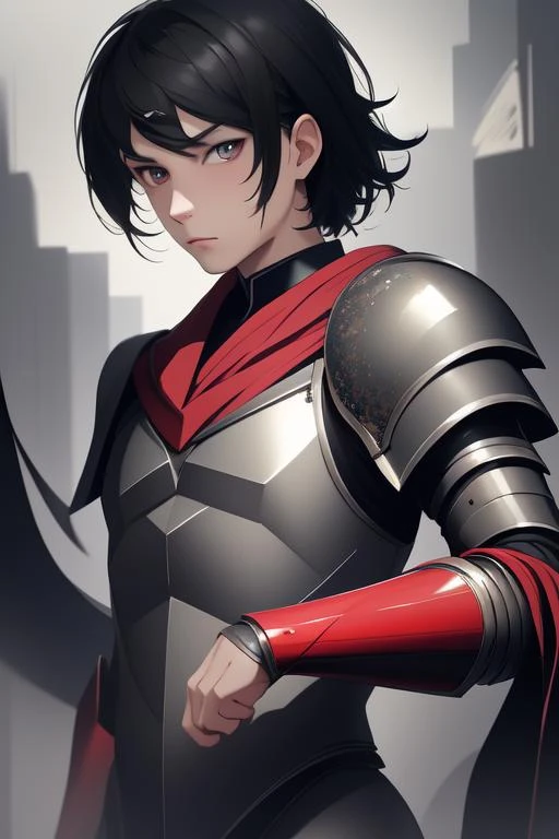 1boy, black hair, red eyes, armor, upper body, impasto by Jeremy Mann