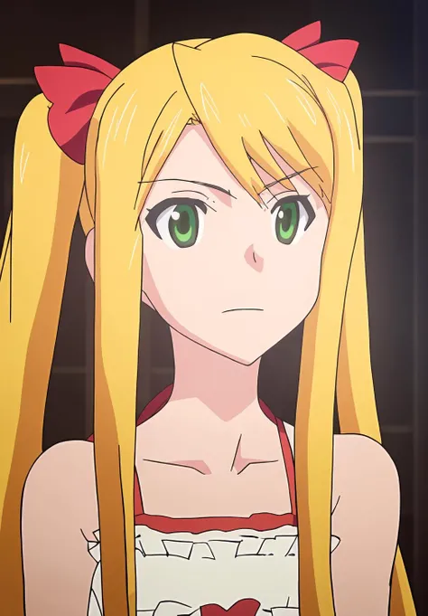 yellow hair, black dress, freckles, lipstick, big , purple eyes, Lucy Mann, big ass, seductive pose, solo, tight outfit, masterpiece, high quality, humanoid, ultra 4k, black polo dress, red collar, red cuffs