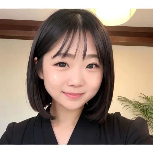 8k, raw photo in hdr, sharp focus, intricate texture, detailed face, burst out laughing, (pudding face), japanese girl, asian eyes, (partial double eyelids), slit eyes, narrow eyes, turime, deep-set eyes, flat nose, pudding cheeks, (forehead:1.1), thin hair, flipped hair, angled bob, light brown hair, thin eyeblow, no makeup