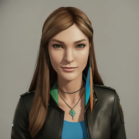 <lora:rachelAmberLifeIs_10:1> masterpiece, best quality, high quality, (rachelamber:1.4), (detailed brown hair:1.2), (detailed green eyes:1.2), (detailed skin:1.2), choker, (leather jacket:1.2), feather earring, (beautiful face:1.3), (smiling:1.1), school background,