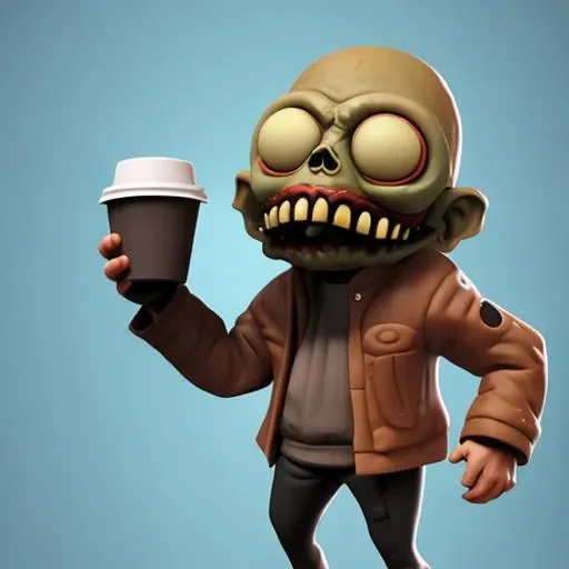 evang, zombie drinking coffee logo, curvy build, promo material, steady look, stacked
