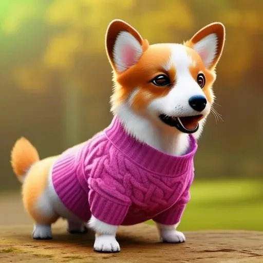 evang, a cute corgi dog wearing a sweater and boots, 3-D render, octane render, detailed face