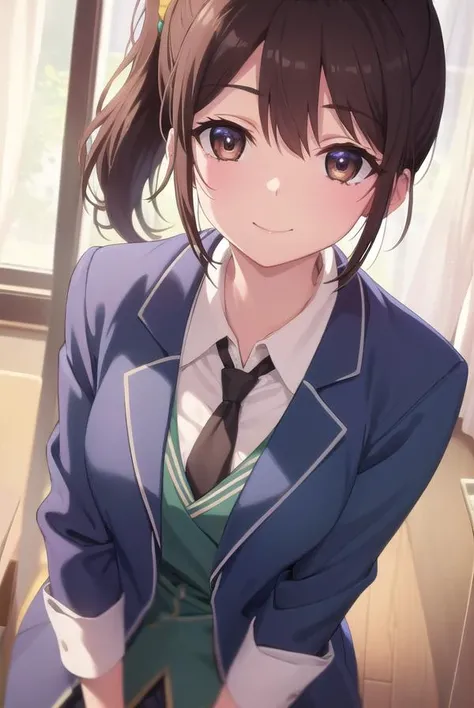 rikashiguma, <lora:rika shiguma s2-lora-nochekaiser:1>,
rika shiguma, brown hair, (brown eyes:1.3), ponytail, glasses, scrunchie, yellow scrunchie, smile,
BREAK school uniform, necktie, labcoat,
BREAK indoors, classroom,
BREAK looking at viewer, (cowboy shot:1.5),
BREAK <lyco:GoodHands-beta2:1>, (masterpiece:1.2), best quality, high resolution, unity 8k wallpaper, (illustration:0.8), (beautiful detailed eyes:1.6), extremely detailed face, perfect lighting, extremely detailed CG, (perfect hands, perfect anatomy),
