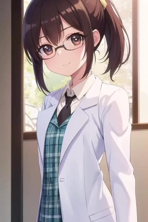 rikashiguma, <lora:rika shiguma s2-lora-nochekaiser:1>,
rika shiguma, brown hair, (brown eyes:1.3), ponytail, glasses, smile,
BREAK school uniform, necktie, labcoat,
BREAK indoors, classroom,
BREAK looking at viewer, (cowboy shot:1.5),
BREAK <lyco:GoodHands-beta2:1>, (masterpiece:1.2), best quality, high resolution, unity 8k wallpaper, (illustration:0.8), (beautiful detailed eyes:1.6), extremely detailed face, perfect lighting, extremely detailed CG, (perfect hands, perfect anatomy),