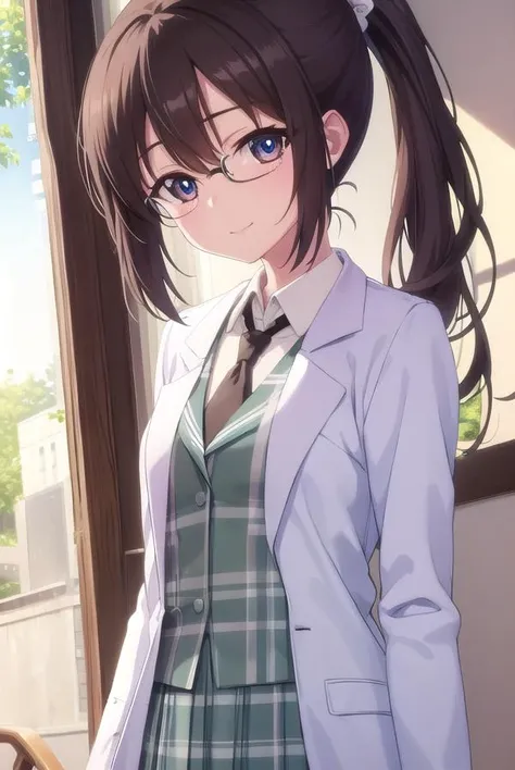 rikashiguma, <lora:rika shiguma s2-lora-nochekaiser:1>,
rika shiguma, brown hair, (brown eyes:1.3), ponytail, glasses, smile,
BREAK school uniform, necktie, labcoat,
BREAK indoors, classroom,
BREAK looking at viewer, (cowboy shot:1.5),
BREAK <lyco:GoodHands-beta2:1>, (masterpiece:1.2), best quality, high resolution, unity 8k wallpaper, (illustration:0.8), (beautiful detailed eyes:1.6), extremely detailed face, perfect lighting, extremely detailed CG, (perfect hands, perfect anatomy),