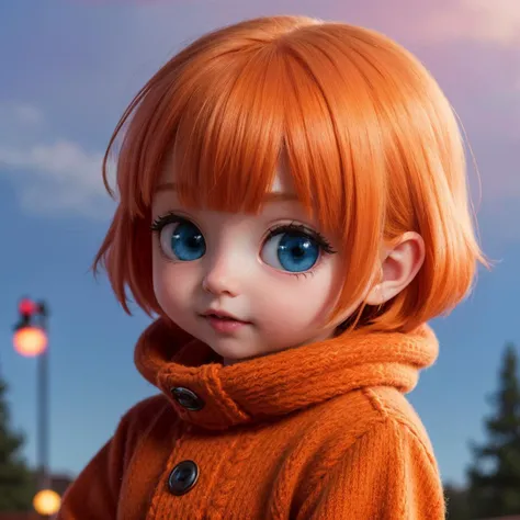 (AS-YoungerV2:1.1), a (close up:0.9) of little (toon:1.3) girl wearing a orange knitted scarf, (chubby:1.3), knitted coat, (short bright orange hair:1.3), (blue eyes:1.2), looking at viewer, perfect lighting, (pixar:1.3), aurora borealis, nighttime, stars in the sky, snowy plains, 2 0 1 9 anime, 8k, cgi animated, 2 0 2 1 anime, still from a movin, cheburashka, ultra rendered
