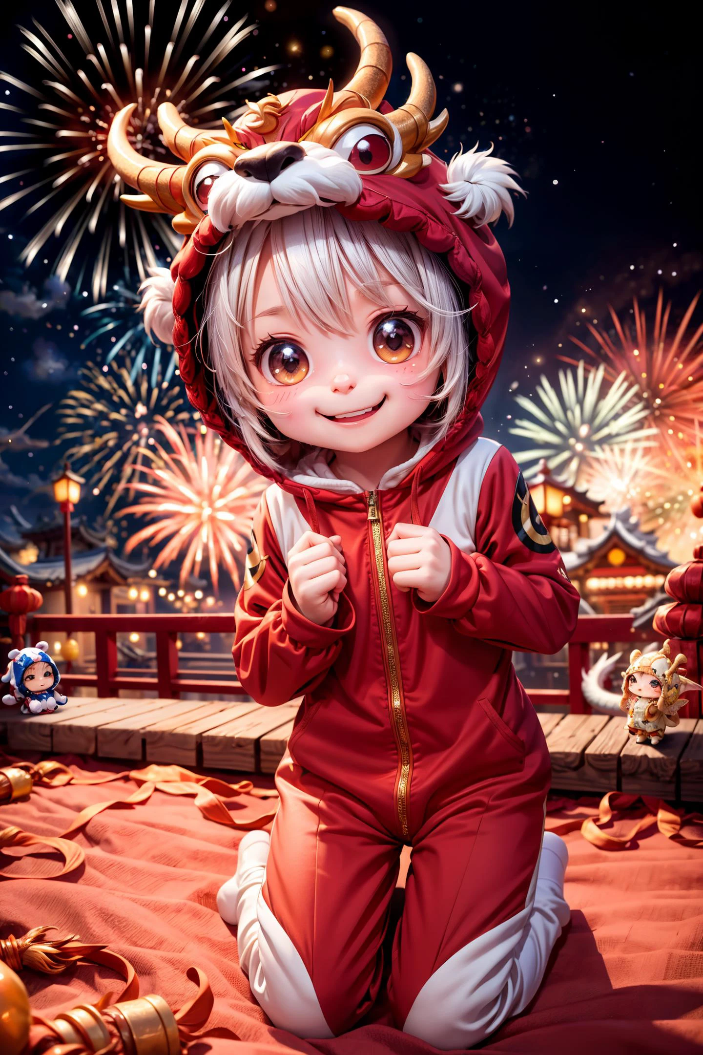 (Featured on Pixiv, best quality, masterpiece, 8k uhd, absurdres:1.2), hdr, fantasy, (chibi, kawaii, cute:1.3), :D, bokeh, close up, dynamic pose,
,1girl, DragonCute, (lunar new year:1.2), (fireworks:1.2), (dragon kigurumi:1.3),
,dark, dimly lit,
, <lora:add_detail:1> <lora:happy_v2:1.5> <lora:epi_noiseoffset2:0.8> <lora:DragonCute:0.55>
