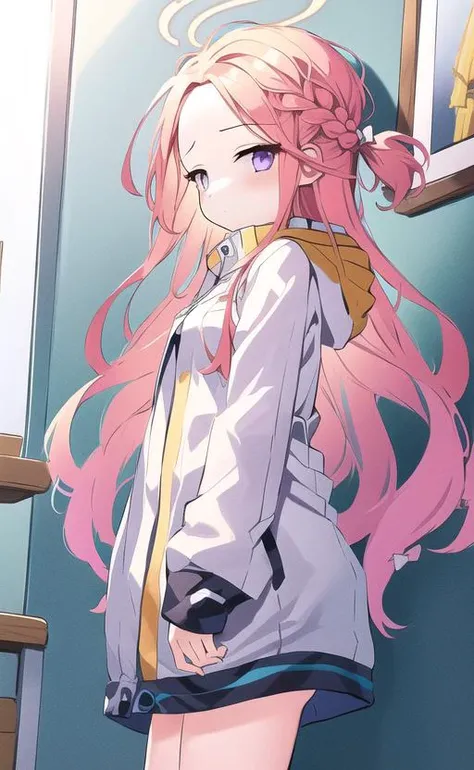 extremely detailed CG unity 8k wallpaper,((masterpiece)),(light),(best quality) ,(illustration),(detailed face),in room, in closet,closet,sfw,full body,
BREAK
(1girl:1.3),(solo:1.2), purple eyes,beautiful detailed eyes,dressed,horsetail,Long hair,drak red hair,long hair,french braid,stand,small breasts,ultra-detailed, illustration,hood,hoodie, halo,disheveled hair,small breasts,(@ @:1.4),flustered,foreground,white hair bow,some white hair bows,white jacket,(flowers:0.7),<lora:HanaokaYuzuV011:0.85>