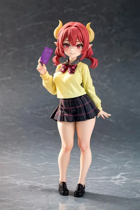 [realistic,3d],<lora:figma:1>,<lora:3DMM_V12:0.25> ,3DMM style,BREAK,nsfw,masterpiece,highres,absurdres,BREAK,(8k,beautiful,aesthetic,3dcg,octane render:1.3),BREAK,depth of field,sharp focus,film grain,BREAK,(AS-YoungerV2:1.2),1girl,BREAK,<lora:shortstackBT-13:0.7> ,<lora:chubby girl:0.25> ,curvy,<lora:Milf:0.4> ,milf,BREAK,<lora:IluluV2_epoch11:0.8>, ilulu_\(maidragon\),BREAK,huge breasts,wide hips,BREAK,((yellow_sweater),(white_school_uniform),(shirt_tucked-in),(red_bowtie),(blue_checkered_skirt),yellow_cardigan,blue_scrunchie:1.1),BREAK,short hair,twintails,red hair,red eyes,slit pupils,bangs, dragon horns,hair between eyes,BREAK,light smile, standing,looking at viewer,