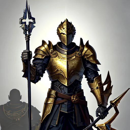 1boy, heavy_armor, bronze_armor, holding a halberd, holding a lance, menancing, General Argos