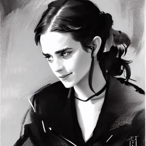 DBlinebrush style, masterpiece, 1girl, beautiful portrait of emma watson, monochrome