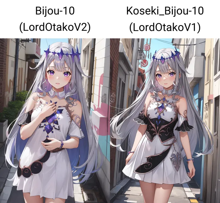 (masterpiece, best quality), intricate details,
1girl, <lora:Bijou-10 (LordOtakoV2):0.8> bijou, silver hair, purple eyes,
<lora:oversizedShirt_v10:0.8> oversized shirt, shirt, off shoulder, alley way, graffiti,