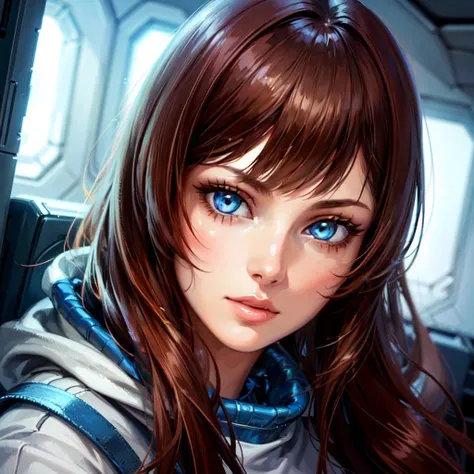 ((a woman sitting in a spaceship looking out the window, portrait)) <lora:NicoGalaxyRangerLoRA:0.8> nico, with brown hair,(( white and blue spaceoutfit)), beautiful eyes, beautiful girl, high detail skin, high detail eyes, high detail hair, highres, ultra detailed, detailed pores, imperfect skin, detailed reflective shiny skin, diffused skin pores,sharpen picture, Highly detailed, masterpiece, best quality, photorealistic,