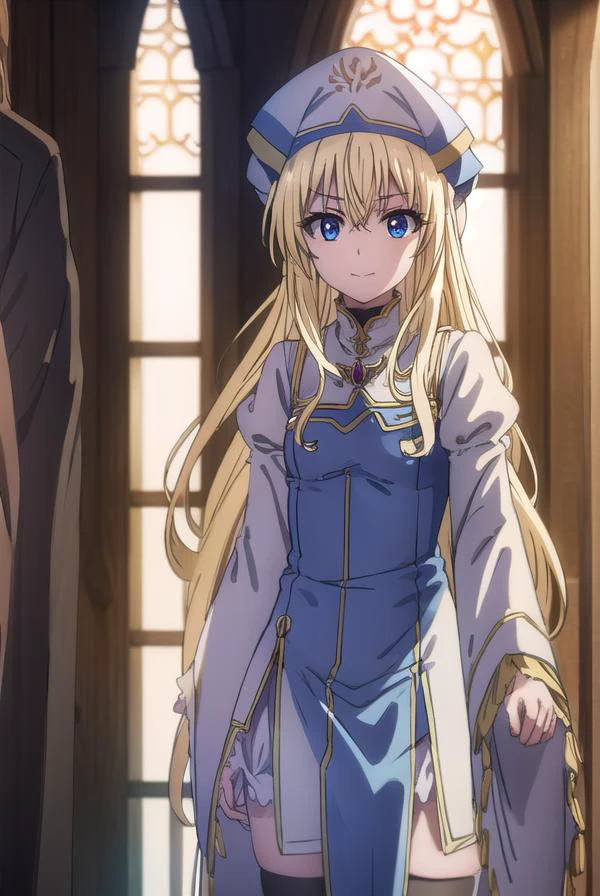 priestess, <lyco:priestesss2-lyco-nochekaiser:1>,
priestess, blonde hair, blue eyes, long hair, hair between eyes, (small breast:1.2), smile,
BREAK boots, dress, frilled sleeves, frills, hat, white headwear, pelvic curtain, high heels, robe, thigh boots, thighhighs, white thighhighs, long sleeves, puffy sleeves,
BREAK indoors, church,
BREAK looking at viewer, (cowboy shot:1.5),
BREAK <lyco:GoodHands-beta2:1>, (masterpiece:1.2), best quality, high resolution, unity 8k wallpaper, (illustration:0.8), (beautiful detailed eyes:1.6), extremely detailed face, perfect lighting, extremely detailed CG, (perfect hands, perfect anatomy),