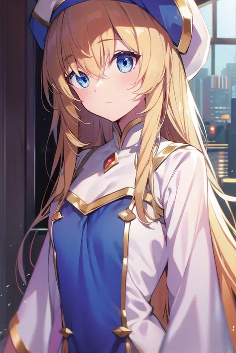 priestess, <lyco:priestess-LYCORIStest:1>, priestess, blonde hair, blue eyes, long hair, hat, (small breast:1.2),
BREAK ,
BREAK looking at viewer,
BREAK city,
BREAK <lora:GoodHands-vanilla:1>, (masterpiece:1.2), best quality, high resolution, unity 8k wallpaper, (illustration:0.8), (beautiful detailed eyes:1.6), extremely detailed face, perfect lighting, extremely detailed CG, (perfect hands, perfect anatomy),