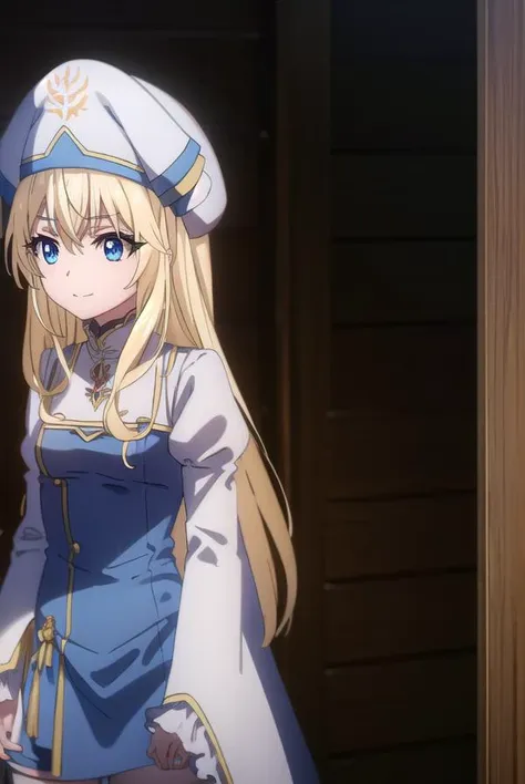 priestess, <lyco:priestesss2-lyco-nochekaiser:1>, 
priestess, blonde hair, blue eyes, long hair, hair between eyes, (small breast:1.2), smile,
BREAK boots, dress, frilled sleeves, frills, hat, white headwear, pelvic curtain, high heels, robe, thigh boots, thighhighs, white thighhighs, long sleeves, puffy sleeves,
BREAK indoors, church,
BREAK looking at viewer, (cowboy shot:1.5),
BREAK <lyco:GoodHands-beta2:1>, (masterpiece:1.2), best quality, high resolution, unity 8k wallpaper, (illustration:0.8), (beautiful detailed eyes:1.6), extremely detailed face, perfect lighting, extremely detailed CG, (perfect hands, perfect anatomy),