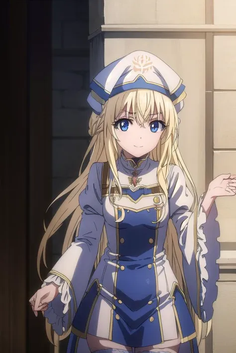 priestess, <lyco:priestesss2-lyco-nochekaiser:1>, 
priestess, blonde hair, blue eyes, long hair, hair between eyes, (small breast:1.2), smile,
BREAK boots, dress, frilled sleeves, frills, hat, white headwear, pelvic curtain, high heels, robe, thigh boots, thighhighs, white thighhighs, long sleeves, puffy sleeves,
BREAK indoors, church,
BREAK looking at viewer, (cowboy shot:1.5),
BREAK <lyco:GoodHands-beta2:1>, (masterpiece:1.2), best quality, high resolution, unity 8k wallpaper, (illustration:0.8), (beautiful detailed eyes:1.6), extremely detailed face, perfect lighting, extremely detailed CG, (perfect hands, perfect anatomy),