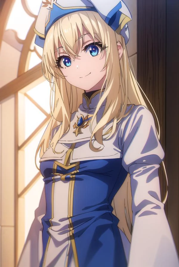 priestess, <lyco:priestesss2-lyco-nochekaiser:1>,
priestess, blonde hair, blue eyes, long hair, hair between eyes, (small breast:1.2), smile,
BREAK boots, dress, frilled sleeves, frills, hat, white headwear, pelvic curtain, high heels, robe, thigh boots, thighhighs, white thighhighs, long sleeves, puffy sleeves,
BREAK indoors, church,
BREAK looking at viewer, (cowboy shot:1.5),
BREAK <lyco:GoodHands-beta2:1>, (masterpiece:1.2), best quality, high resolution, unity 8k wallpaper, (illustration:0.8), (beautiful detailed eyes:1.6), extremely detailed face, perfect lighting, extremely detailed CG, (perfect hands, perfect anatomy),