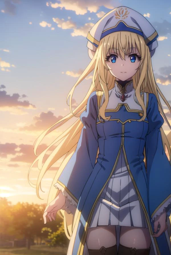 priestess, <lyco:priestesss2-lyco-nochekaiser:1>,
priestess, blonde hair, blue eyes, long hair, hair between eyes, (small breast:1.2), smile,
BREAK boots, dress, frilled sleeves, frills, hat, white headwear, pelvic curtain, high heels, robe, thigh boots, thighhighs, white thighhighs, long sleeves, puffy sleeves,
BREAK outdoors, nature, forest, grass, sky, sun, cloud,
BREAK looking at viewer, (cowboy shot:1.5),
BREAK <lyco:GoodHands-beta2:1>, (masterpiece:1.2), best quality, high resolution, unity 8k wallpaper, (illustration:0.8), (beautiful detailed eyes:1.6), extremely detailed face, perfect lighting, extremely detailed CG, (perfect hands, perfect anatomy),