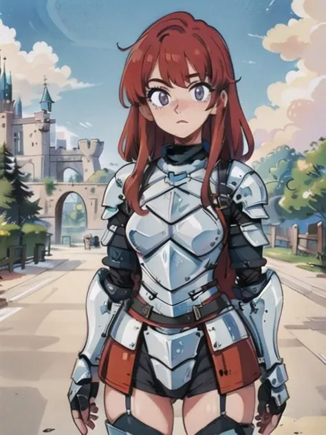 (best quality, masterpiece, illustration:1.1), 1girl, female knight, full metal armor, red hair, grey eyes, holding sword, castle, sidelighting, (cowboy shot:1.2), <lora:BrushlineBeta:0.6>
