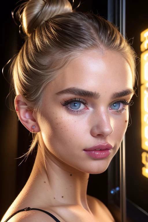 photo of a perfect babe,((pale skin)), ((hair up, hair in bun, dark brown hair):1.2), ((sveater):1.2),((closeup, portrait)),((bedroon ):1.2), ((best quality, masterpiece, extreme details, high resolution):1.2),((detailed eyes, beautiful eyes, detailed face, beautiful face):1.2), professional portrait, resolution 8k ,uhd, dslr, soft lighting, high quality, film grain, sharp focus, f 5.6, High Detail, dramatic, blonde hair, blue eyes,<lora:Tanlines05:0.8>, <lora:skin_tone_slider_v1:1.4>, <lora:GodPussy1 v4:0.15>, <lora:add_detail:0.6>, <lora:hourglassv01:0.7>