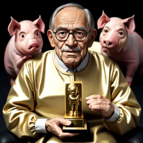 <lora:Trophy_presentation_ceremony_v1:0.5>, old man, long sleeves, holding, gold, (pig award:1), realistic