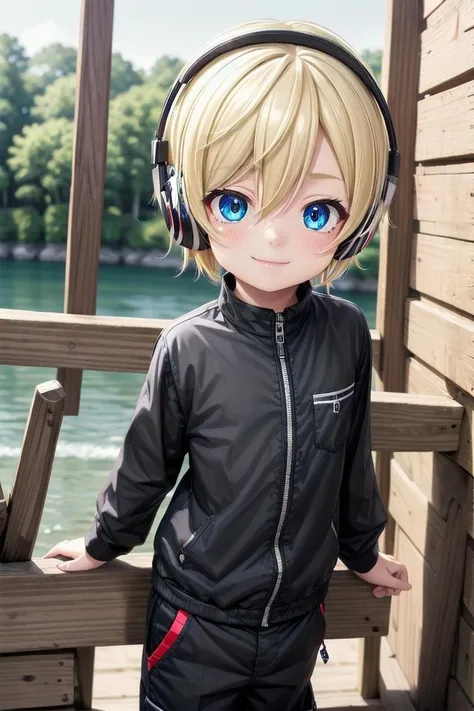 (1boy:1.4), looking at viewer, hair between eyes, highlight in eyes, male focus,
crew cut, (blonde hair), blue eyes, ((masterpiece)), blue headphones,long pants,
multiple details, sky, forest, handsome, medium close up, (black shirt:1,4),
beautiful eyes, delicate features, high light in eyes, smile, triangle chin,
petite, young, juvenile, detailed beautiful boy, adorable boy, sparkling eyes,
ultra detailed eyes, ultra detailed face,
<lora:aoki_sd_v10-000011:0.5> aoki