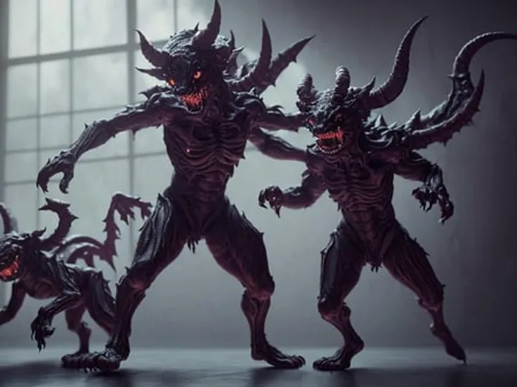 full body pose,hyperrealistic photograph of cute demons,dim volumetric lighting,8 k,octane beautifully detailed render,extremely hyper detailed,intricate,epic composition,cinematic lighting,masterpiece,trending on artstation,very very detailed,stunning,hdr,smooth,sharp focus,high resolution,award,winning photo,dslr,5 0 mm