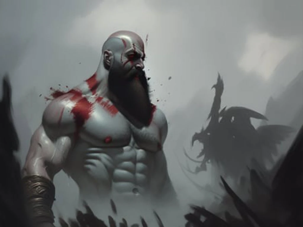 oil painting of kratos in valhalla trending on artstation by greg rutkowski